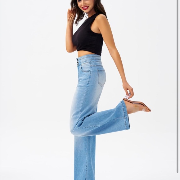 Stylish Sky Blue Wide-Leg Jeans for Women - Picture 2 of 7